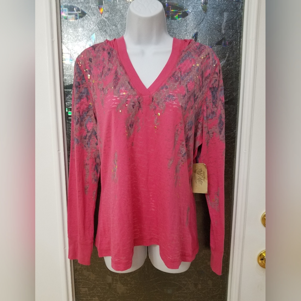 Nine West Pink Long Sleeve Embellished Blouse